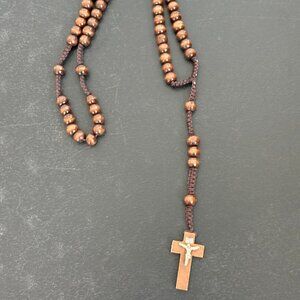 VTG Handcrafted Wooden Catholic Rosary Dark Brown Prayer Beads with Crucifix